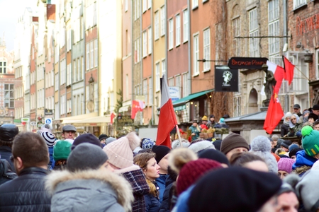 Gdansk, Poland .19 January 2019. Thousands of Poles crowded into the streets of Gdansk to bid farewell to the city's mayor who was murdered. Pawel Adamowicz died on 14 January 2019.のeditorial素材