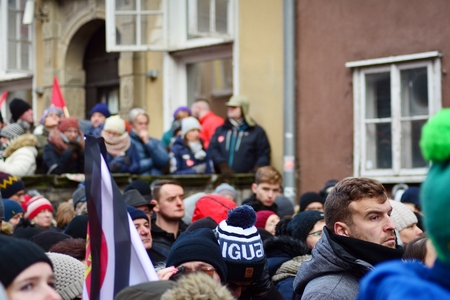 Gdansk, Poland .19 January 2019. Thousands of Poles crowded into the streets of Gdansk to bid farewell to the city's mayor who was murdered. Pawel Adamowicz died on 14 January 2019.のeditorial素材