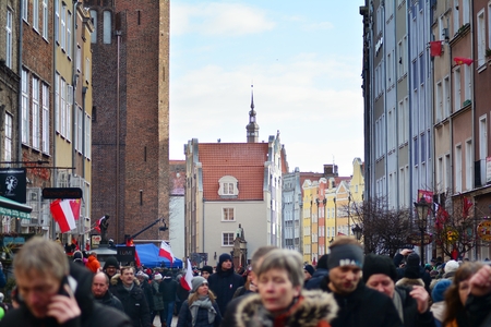 Gdansk, Poland .19 January 2019. Thousands of Poles crowded into the streets of Gdansk to bid farewell to the city's mayor who was murdered. Pawel Adamowicz died on 14 January 2019.のeditorial素材