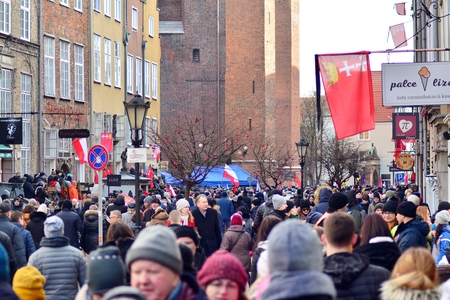 Gdansk, Poland .19 January 2019. Thousands of Poles crowded into the streets of Gdansk to bid...