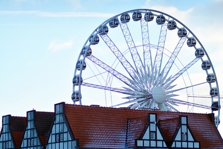 Gdansk, Poland .19 January 2019. Giant ferris wheel on clear blue sky background in Gdanskのeditorial素材