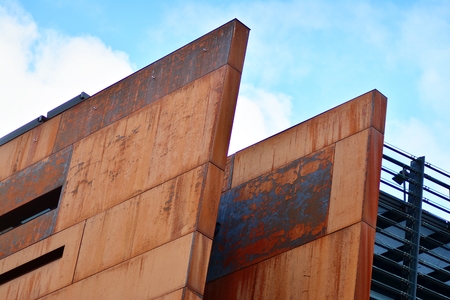 Modern building with rusty facade exteriorsの写真素材