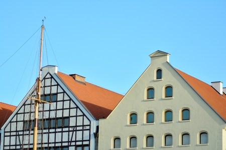 Modern apartment buildings on a sunny day with a blue sky. Facade of a modern apartment building