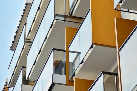 Abstract fragment of contemporary architecture, walls made of glass and concrete.