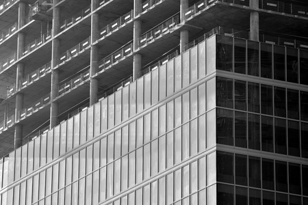 Detail view of skyscraper construction. Black and white.の写真素材
