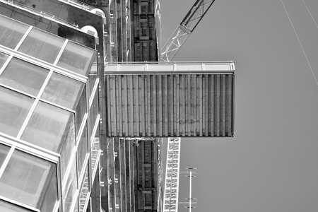 Detail view of skyscraper construction. Black and white.の写真素材