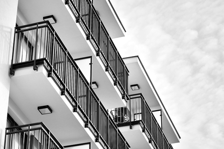 Modern European residential apartment building. Black and white.の写真素材