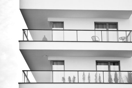 Modern European residential apartment building. Black and white.の写真素材