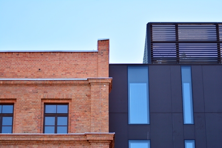 Cityscape office buildings with modern corporate architecture - business and success concept