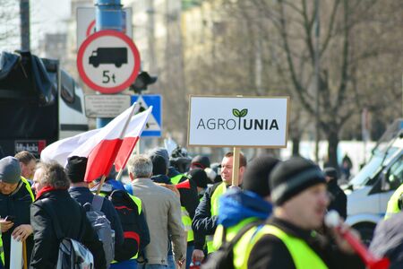 Warsaw, Poland. 3 April 2019. Farmers of the Agrounia union organized demonstration at the Artur Zawisza Square in the center of Warsaw.のeditorial素材