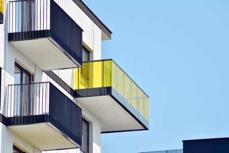 Modern European residential apartment buildings quarter. Abstract architecture, fragment of modern urban geometry.の写真素材