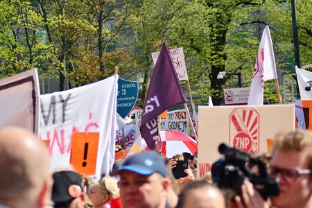 Warsaw, Poland. 23 April 2019. Several thousand teachers, as well as parents supporting them,...