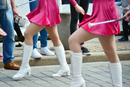 Cheerleaders closeup in a symmetrical formationの写真素材
