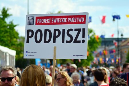 Warsaw, Poland. 1 May 2019. Sign Design a secular state. Sign!のeditorial素材