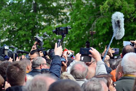 Warsaw, Poland.3 May 2019. People welcoming the President of the European Councilのeditorial素材