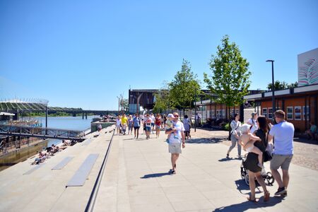 Warsaw, Poland. 11 June 2019. Vistulan Boulevards on the western side of the River Vistula in Warsaw. The promenade at the bank of the Vistula riverのeditorial素材