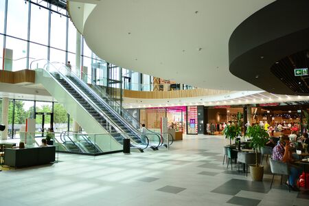 Warsaw, Poland. 18 June 2019. Interior of modern shopping center Galeria Mlociny.のeditorial素材