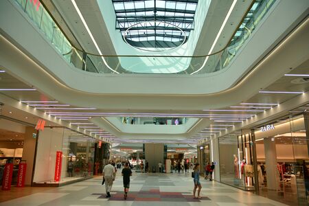 Warsaw, Poland. 18 June 2019. Interior of modern shopping center Galeria Mlociny.のeditorial素材