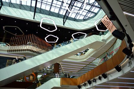 Warsaw, Poland. 18 June 2019. Interior of modern shopping center Galeria Mlociny.のeditorial素材