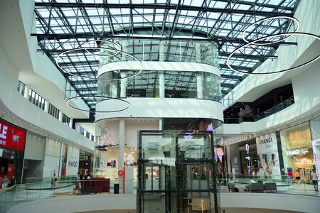 Warsaw, Poland. 18 June 2019. Interior of modern shopping center Galeria Mlociny.