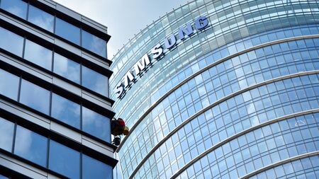 Warsaw, Poland. 6 August 2019.Generation Park office building. Sign Samsung. Company signboard Samsungのeditorial素材
