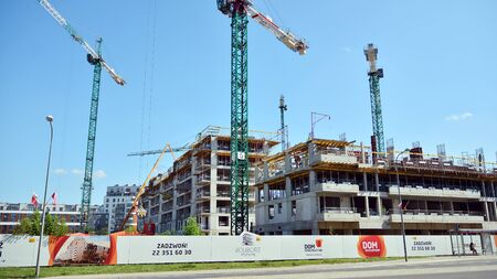 Warsaw, Poland. 9 August 2019. Construction of the Artystyczny Zoliborz stage two. This is a modern...