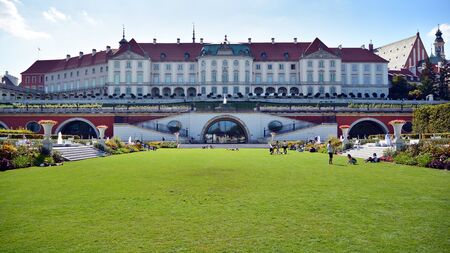 Warsaw, Poland. 22 August 2019. Castle Gardens - a garden adjacent to the Royal Castle in Warsaw from the side of the Vistula. Today, the castle gardens are the perfect resting place.のeditorial素材
