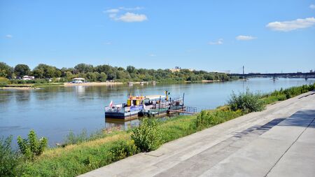 Warsaw, Poland. 22 August 2019. Vistulan Boulevards on the western side of the River Vistula in Warsaw. The promenade at the bank of the Vistula riverのeditorial素材