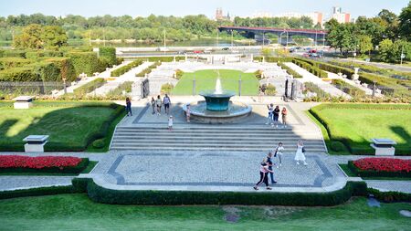 Warsaw, Poland. 22 August 2019. Castle Gardens - a garden adjacent to the Royal Castle in Warsaw from the side of the Vistula. Today, the castle gardens are the perfect resting place.のeditorial素材