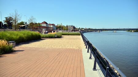 Warsaw, Poland. 24 August 2019. Vistulan Boulevards on the western side of the River Vistula in...