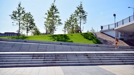 Warsaw, Poland. 24 August 2019. Vistulan Boulevards on the western side of the River Vistula in...