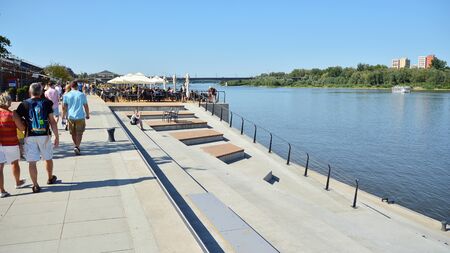 Warsaw, Poland. 24 August 2019. Vistulan Boulevards on the western side of the River Vistula in...