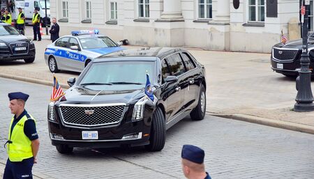 Warsaw, Poland. 2 September 2019. US presidential Cadillac limousine (known as the "Beast") in front of the presidential palace in Warsawのeditorial素材