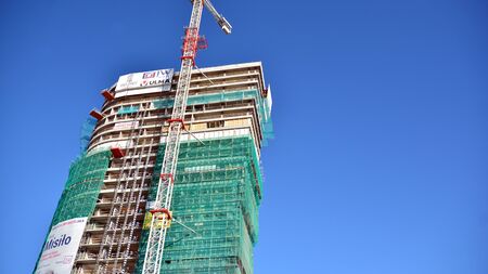 Szczecin, Poland. October 4, 2019. Construction of the Hanza Tower office building.