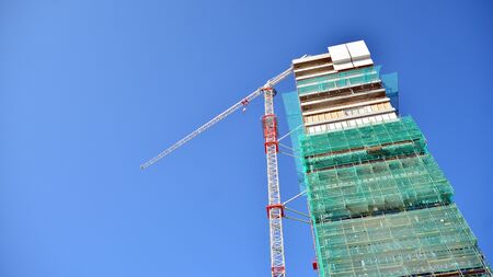Szczecin, Poland. October 4, 2019. Construction of the Hanza Tower office building.