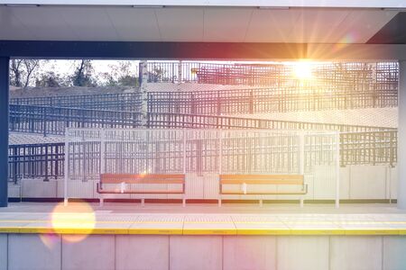 Colorful sunset of the railway stationの写真素材