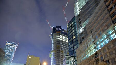 Warsaw, Poland. November 8, 2019. Construction site of an Varso Place office building at night.のeditorial素材