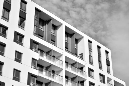 Contemporary apartment building. Generic residential architecture. Black and white.の写真素材