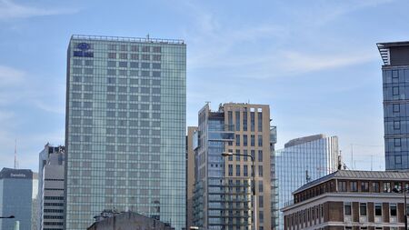 Warsaw, Poland. 17 November 2019. View of downtown business skyscrapers in Warsaw.