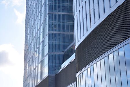 Abstract texture of blue glass modern building skyscrapers. Business background.