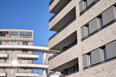 Modern and new apartment building. Multistoried modern, new and stylish living block of flats.