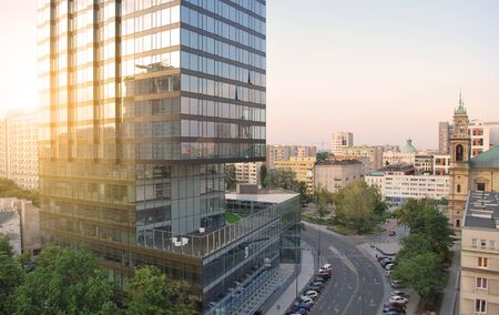 Sunset over the modern city.