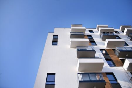 Modern and new apartment building. Multistoried, modern, new and stylish living block of flats.
