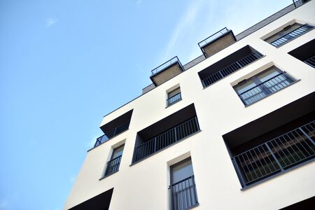 Modern and new apartment building. Multistoried, modern, new and stylish living block of flats.