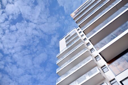 New building condominium. Modern apartment complex exterior.