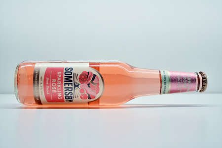 Warsaw, Poland. March 3, 2020. Somersby Sparkling Rose beer drinkのeditorial素材