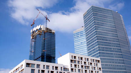 Warsaw, Poland. 27 March 2020. Roundabout Daszynski. New Skyscrapers in the financial district of...