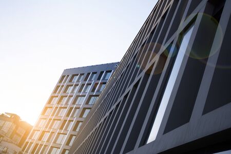 View of office building with sunrise, reflection and perspective. Bright outlook for business....