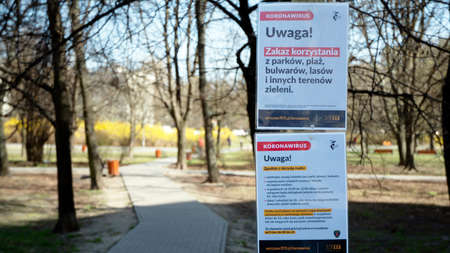 Warsaw, Poland. 5 April 2020. Park closed due to the state of alarm in Poland, due to the...