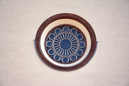 Round window with stained glass at church
